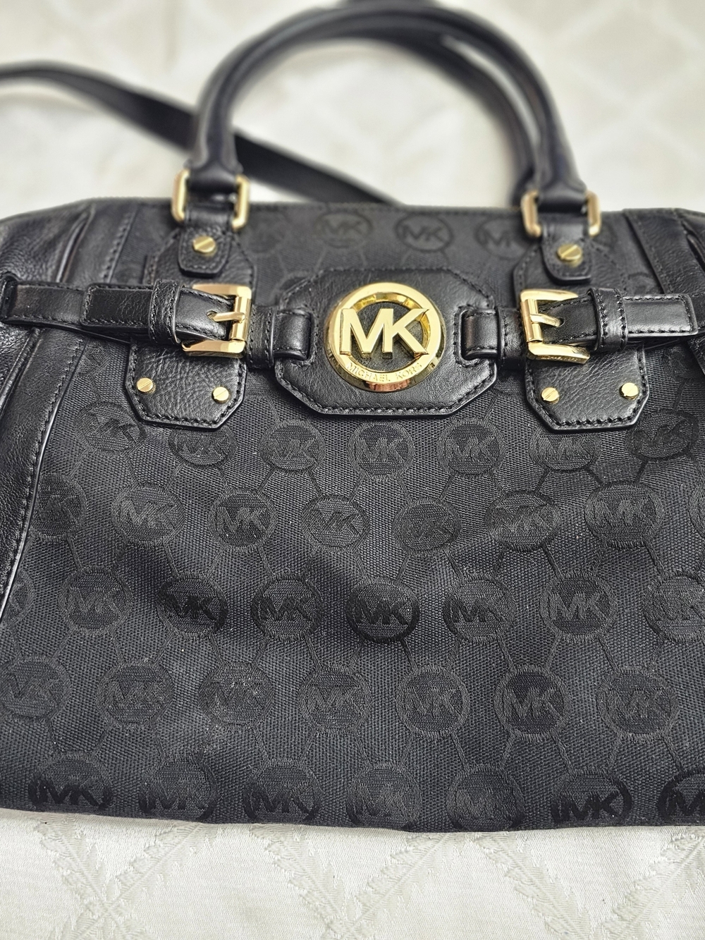 Michael Kors Black Logo Satchel with Gold Hardware